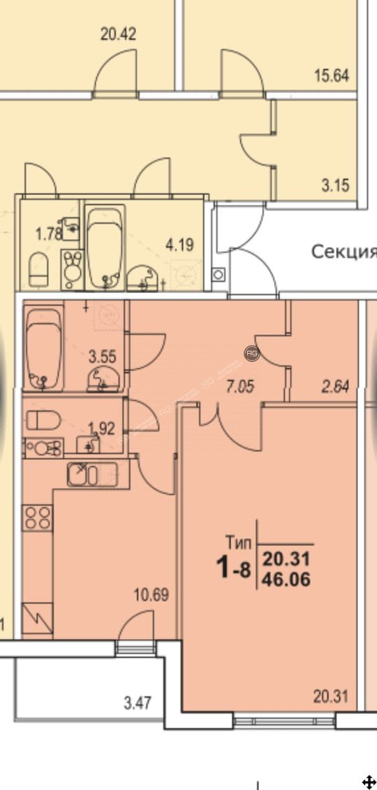   1 к. кв. ЖК Комендантский квартал, 46 кв.м. 