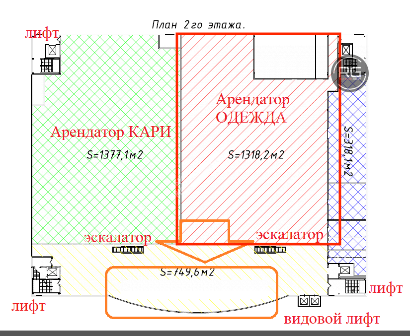   Аренда 1596 м2 в ТЦ, 2 этаж, 1596 кв.м. 