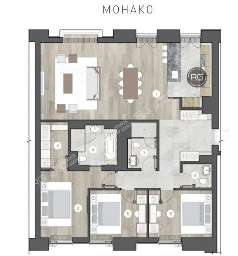   Квартира De Luxe с 1 спальней, 51.34 кв.м. 