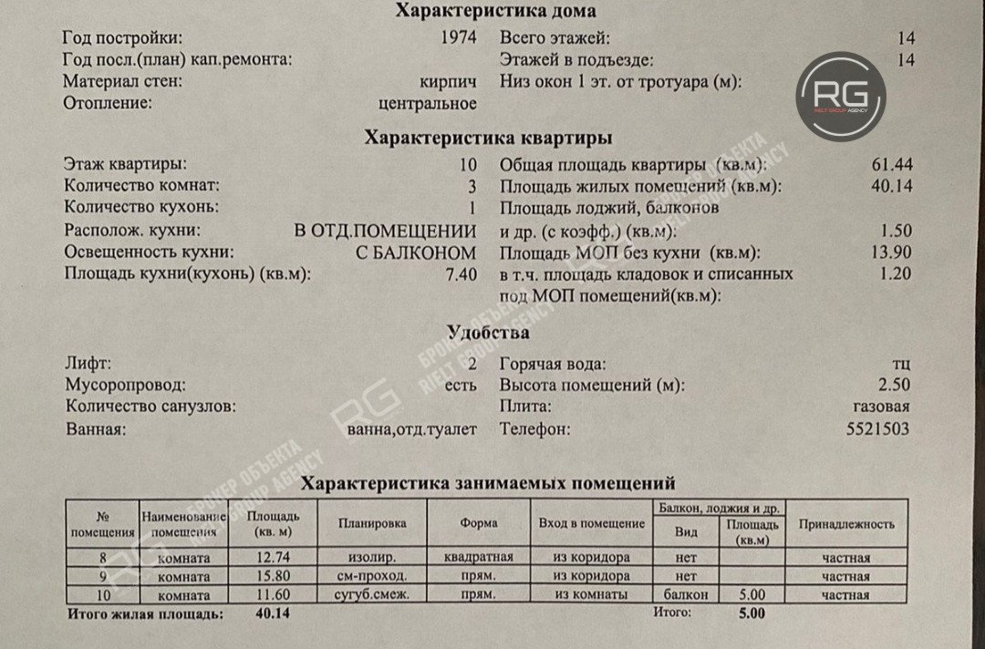   Прямая продажа, 61.4 кв.м. 