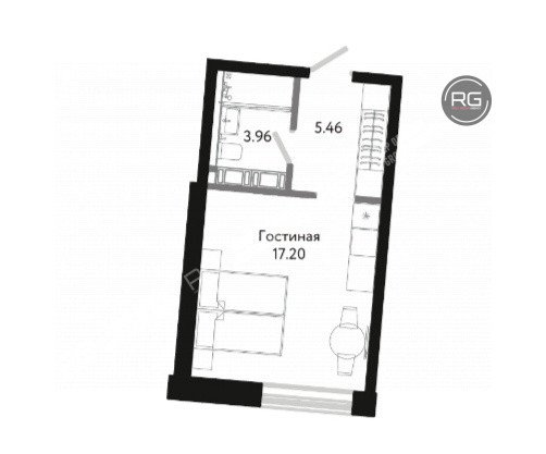   Студия в апартаментах на ВО 26 м2, 26.62 кв.м. 